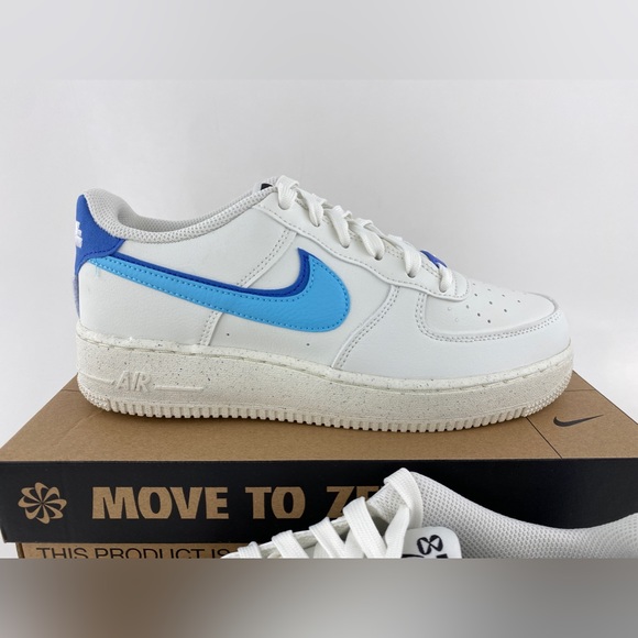 Nike Air Force 1 LV8 White Blue Youth 7Y GS Sneakers Double Swoosh DQ0359 100 - Picture 5 of 12